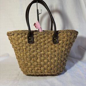J. Crew Woven Seagrass Straw Tote Bag with Brown Handles